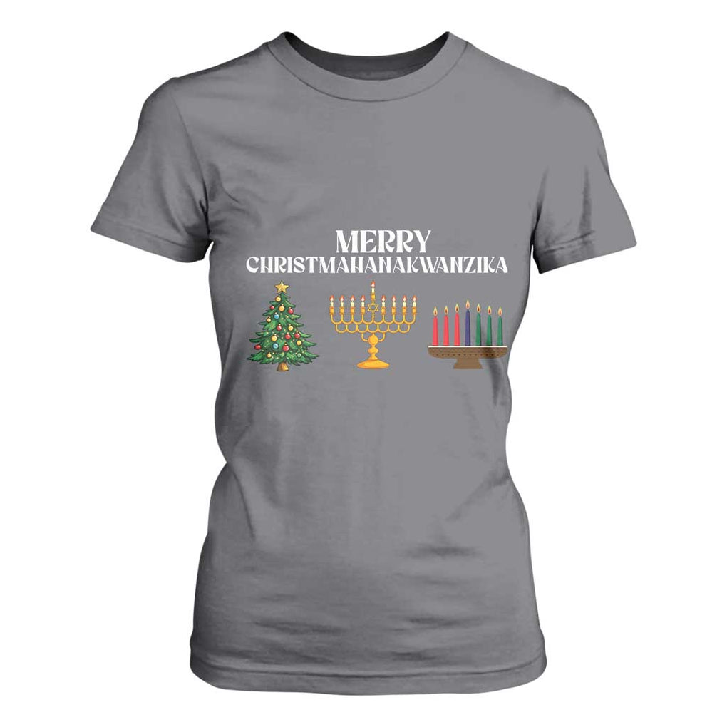 Merry Christmahanakwanzika T Shirt For Women Christmas Hanukkah Kwanzaa TS11 Charcoal Print Your Wear