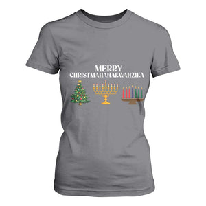 Merry Christmahanakwanzika T Shirt For Women Christmas Hanukkah Kwanzaa TS11 Charcoal Print Your Wear