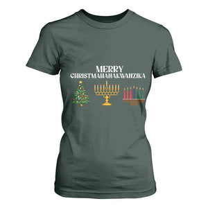 Merry Christmahanakwanzika T Shirt For Women Christmas Hanukkah Kwanzaa TS11 Dark Forest Green Print Your Wear