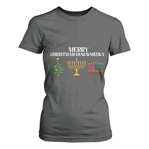 Merry Christmahanakwanzika T Shirt For Women Christmas Hanukkah Kwanzaa TS11 Dark Heather Print Your Wear