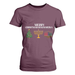 Merry Christmahanakwanzika T Shirt For Women Christmas Hanukkah Kwanzaa TS11 Maroon Print Your Wear