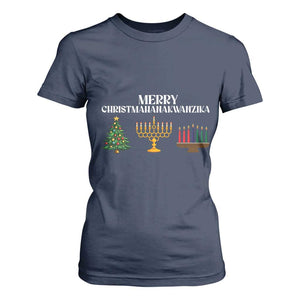 Merry Christmahanakwanzika T Shirt For Women Christmas Hanukkah Kwanzaa TS11 Navy Print Your Wear