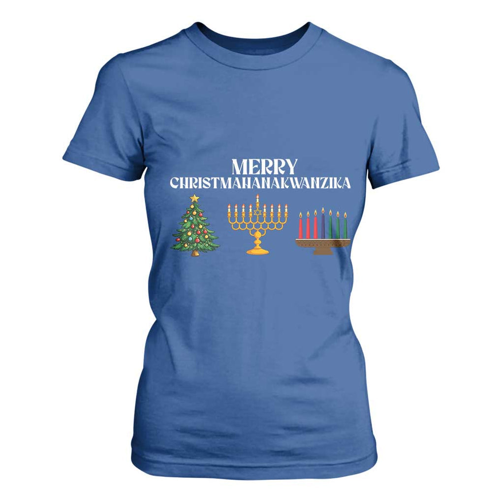 Merry Christmahanakwanzika T Shirt For Women Christmas Hanukkah Kwanzaa TS11 Royal Blue Print Your Wear