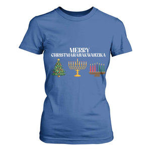 Merry Christmahanakwanzika T Shirt For Women Christmas Hanukkah Kwanzaa TS11 Royal Blue Print Your Wear