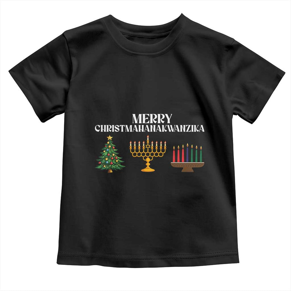 Merry Christmahanakwanzika Toddler T Shirt Christmas Hanukkah Kwanzaa TS11 Black Print Your Wear
