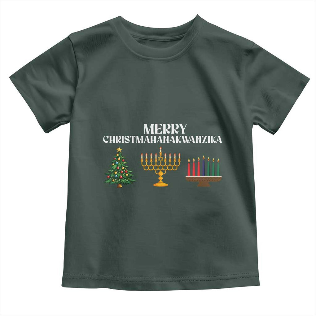 Merry Christmahanakwanzika Toddler T Shirt Christmas Hanukkah Kwanzaa TS11 Dark Forest Green Print Your Wear