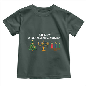 Merry Christmahanakwanzika Toddler T Shirt Christmas Hanukkah Kwanzaa TS11 Dark Forest Green Print Your Wear