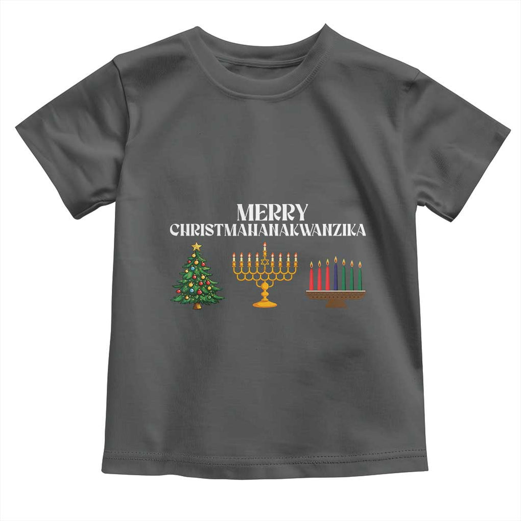 Merry Christmahanakwanzika Toddler T Shirt Christmas Hanukkah Kwanzaa TS11 Dark Heather Print Your Wear