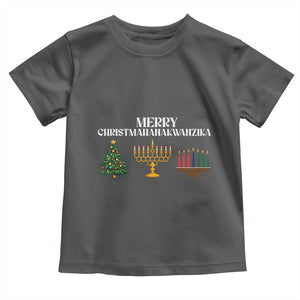 Merry Christmahanakwanzika Toddler T Shirt Christmas Hanukkah Kwanzaa TS11 Dark Heather Print Your Wear