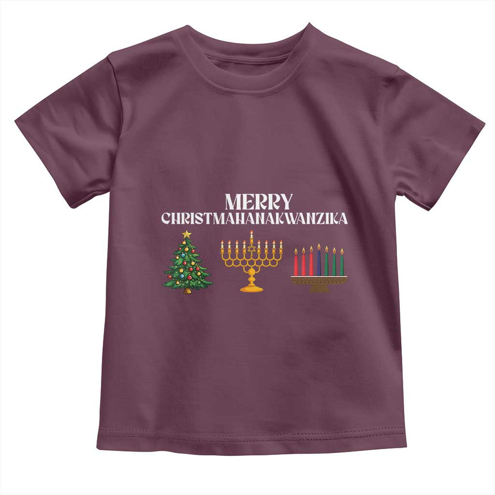 Merry Christmahanakwanzika Toddler T Shirt Christmas Hanukkah Kwanzaa TS11 Maroon Print Your Wear