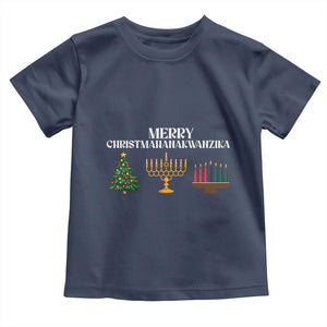 Merry Christmahanakwanzika Toddler T Shirt Christmas Hanukkah Kwanzaa TS11 Navy Print Your Wear