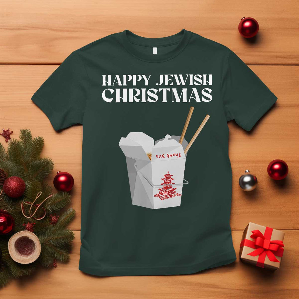 Happy Jewish Christmas T Shirt Chinese Noodle Asian Take Out TS11 Dark Forest Green Print Your Wear