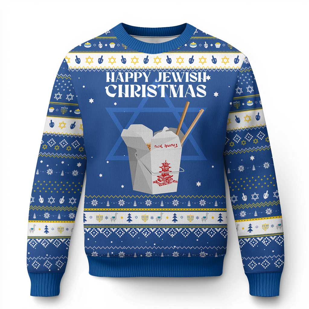 Happy Jewish Christmas Hanukkah Ugly Sweater Chinese Noodle Asian Take Out TS11 Blue White Print Your Wear