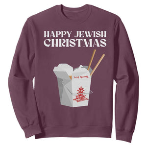 Happy Jewish Christmas Sweatshirt Chinese Noodle Asian Take Out TS11 Maroon Print Your Wear
