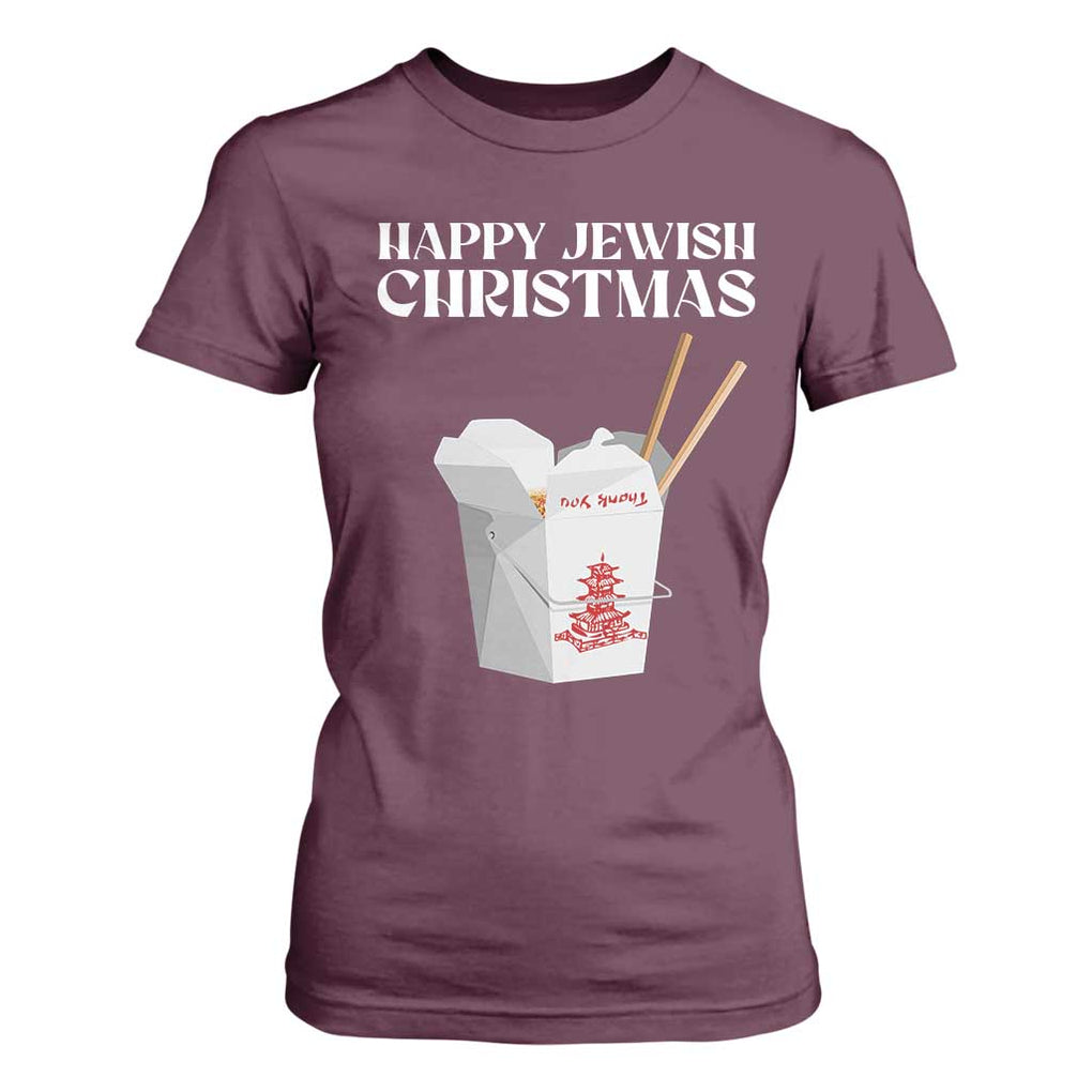 Happy Jewish Christmas T Shirt For Women Chinese Noodle Asian Take Out TS11 Maroon Print Your Wear