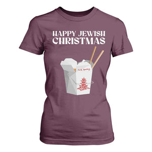 Happy Jewish Christmas T Shirt For Women Chinese Noodle Asian Take Out TS11 Maroon Print Your Wear