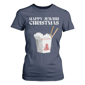 Happy Jewish Christmas T Shirt For Women Chinese Noodle Asian Take Out TS11 Navy Print Your Wear