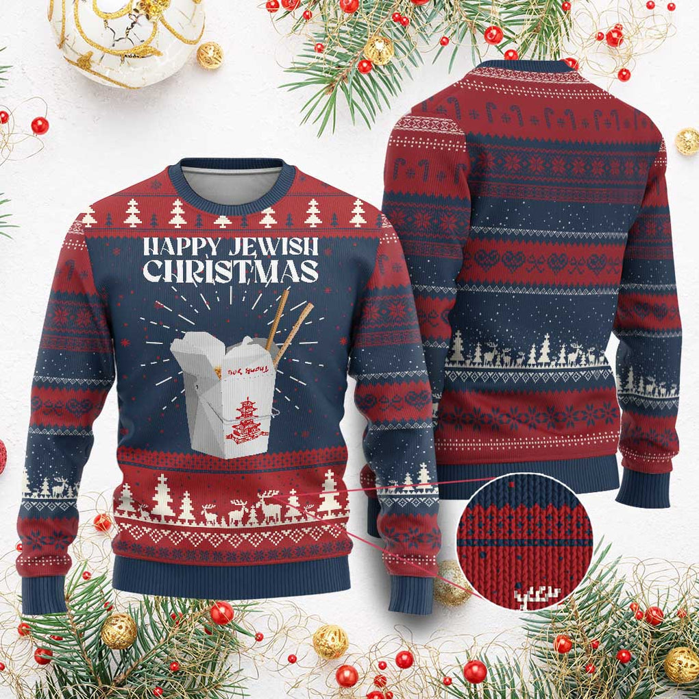 Happy Jewish Xmas Ugly Christmas Sweater Chinese Noodle Asian Take Out TS11 Burgundy Print Your Wear
