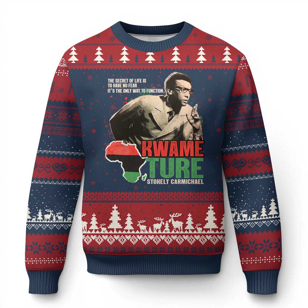 Stokely Carmichael Quote Ugly Christmas Sweater The Secret Of Life Is To Have No Fear It's The Only Way To Function TS11 Navy Red Print Your Wear