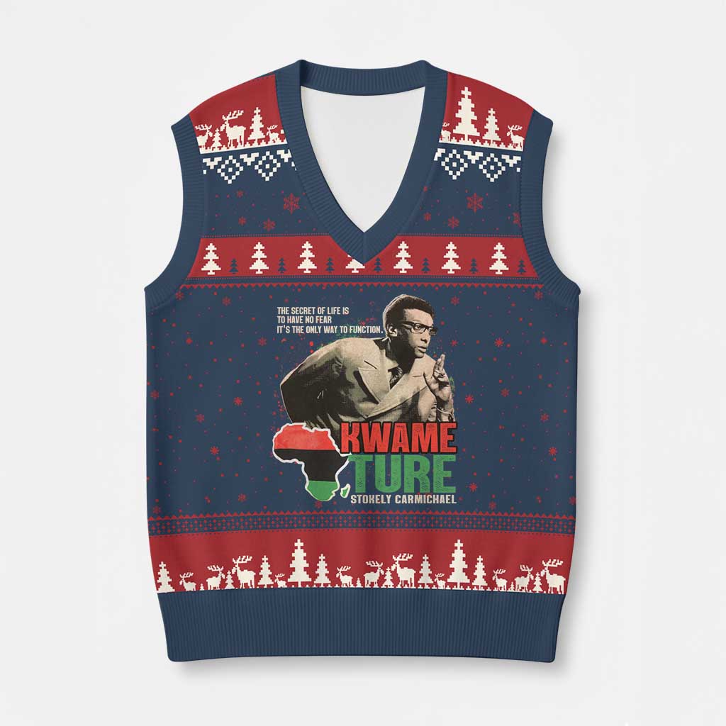Stokely Carmichael Quote V-Neck Knit Sweater Vest The Secret Of Life Is To Have No Fear It's The Only Way To Function TS11 Navy Red Print Your Wear