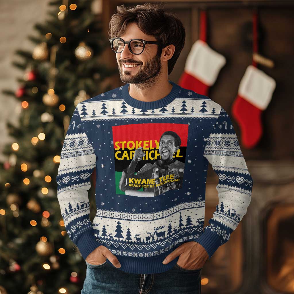 Stokely Carmichael Quote Ugly Christmas Sweater Ready For The Revolution Black History Month TS11 Navy Beige Print Your Wear