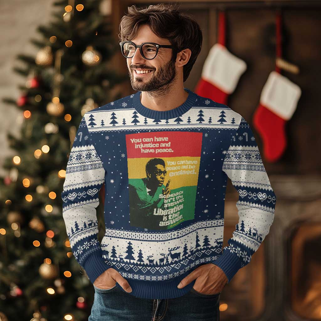 Stokely Carmichael Quote Ugly Christmas Sweater You Can Have Injustice And Have Peace And Be Enslaved TS11 Navy Beige Print Your Wear