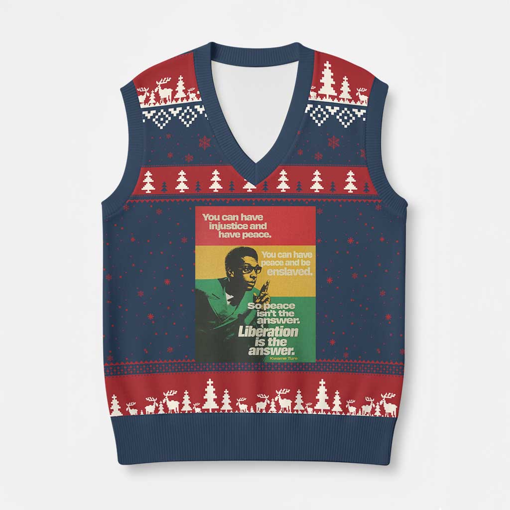 Stokely Carmichael Quote V-Neck Knit Sweater Vest You Can Have Injustice And Have Peace And Be Enslaved TS11 Navy Red Print Your Wear