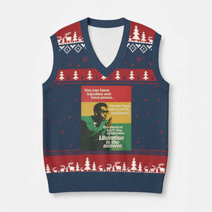 Stokely Carmichael Quote V-Neck Knit Sweater Vest You Can Have Injustice And Have Peace And Be Enslaved TS11 Navy Red Print Your Wear