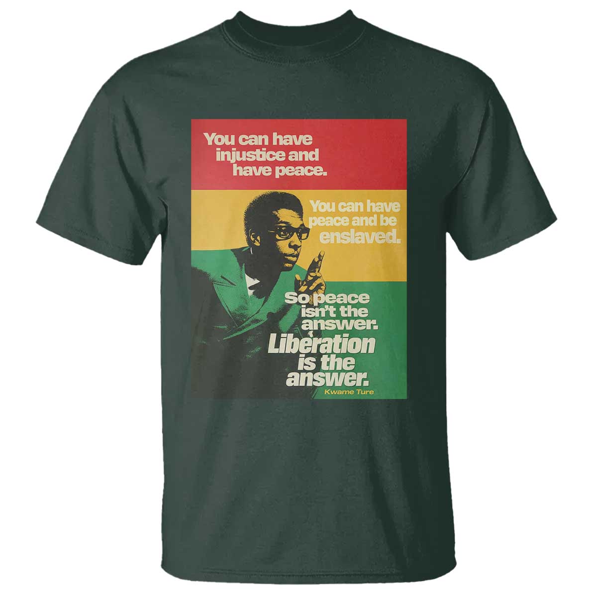 Stokely Carmichael Quote T Shirt You Can Have Injustice And Have Peace And Be Enslaved TS11 Dark Forest Green Print Your Wear