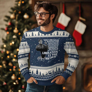 Stokely Carmichael Quote Ugly Christmas Sweater You Can Have Injustice And Have Peace And Be Enslaved Black History Month TS11 Navy Beige Print Your Wear