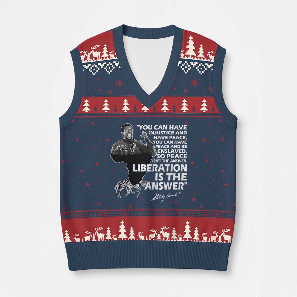 Stokely Carmichael Quote V-Neck Knit Sweater Vest You Can Have Injustice And Have Peace And Be Enslaved Black History Month TS11 Navy Red Print Your Wear