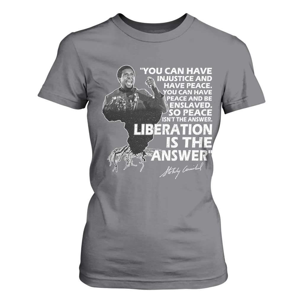 Stokely Carmichael Quote T Shirt For Women You Can Have Injustice And Have Peace And Be Enslaved Black History Month TS11 Charcoal Print Your Wear