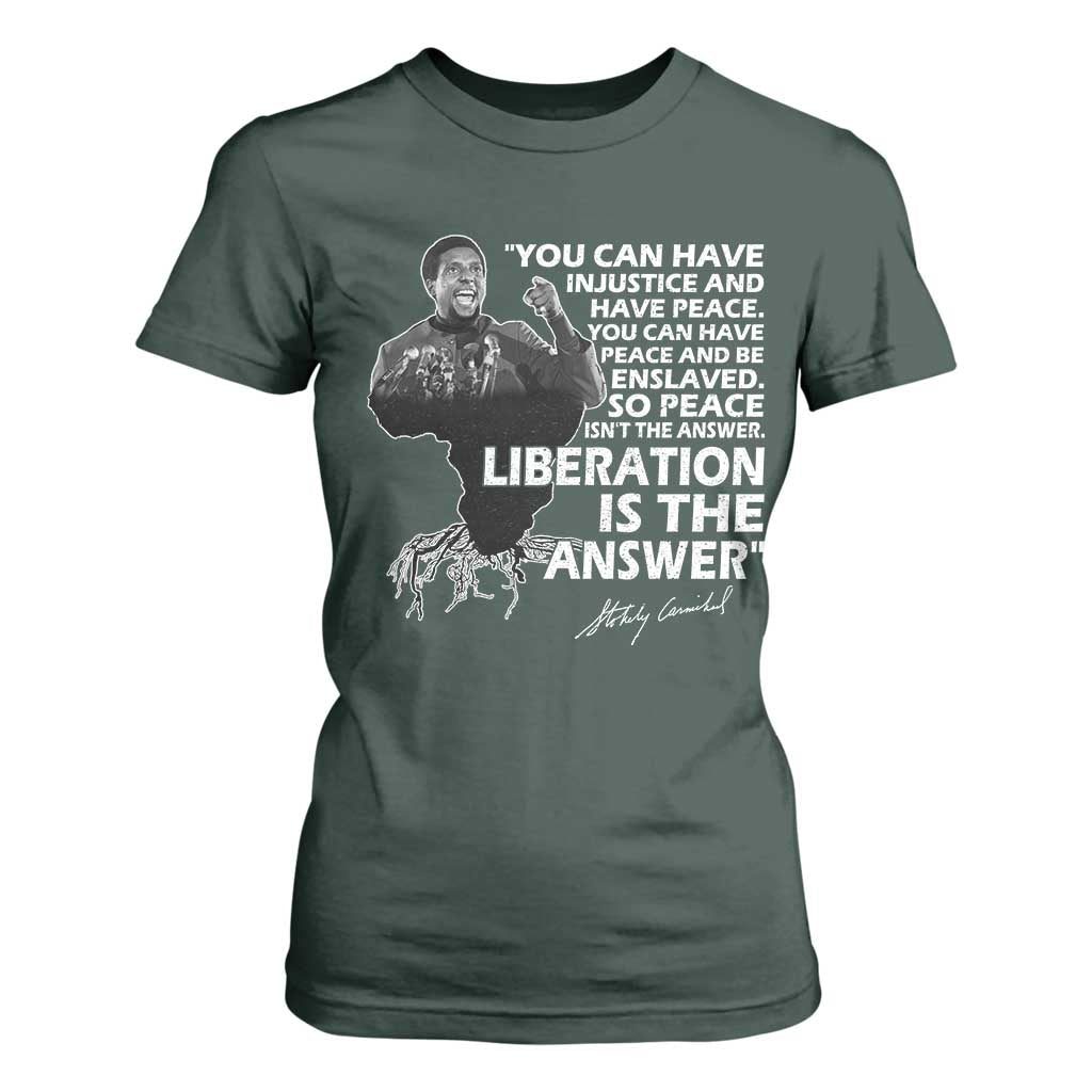 Stokely Carmichael Quote T Shirt For Women You Can Have Injustice And Have Peace And Be Enslaved Black History Month TS11 Dark Forest Green Print Your Wear