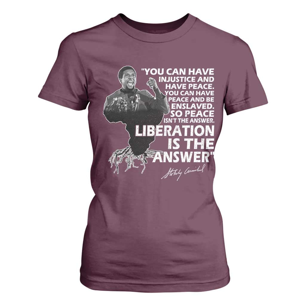 Stokely Carmichael Quote T Shirt For Women You Can Have Injustice And Have Peace And Be Enslaved Black History Month TS11 Maroon Print Your Wear