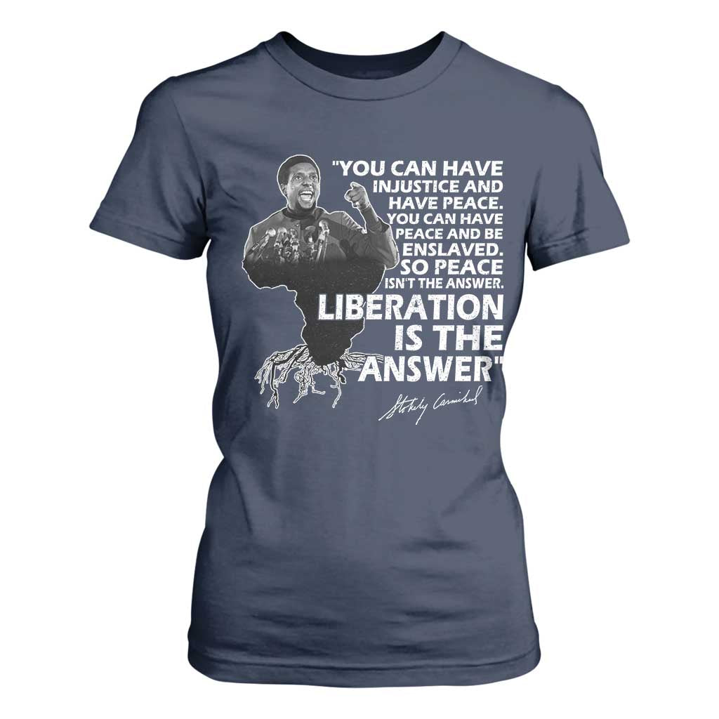 Stokely Carmichael Quote T Shirt For Women You Can Have Injustice And Have Peace And Be Enslaved Black History Month TS11 Navy Print Your Wear