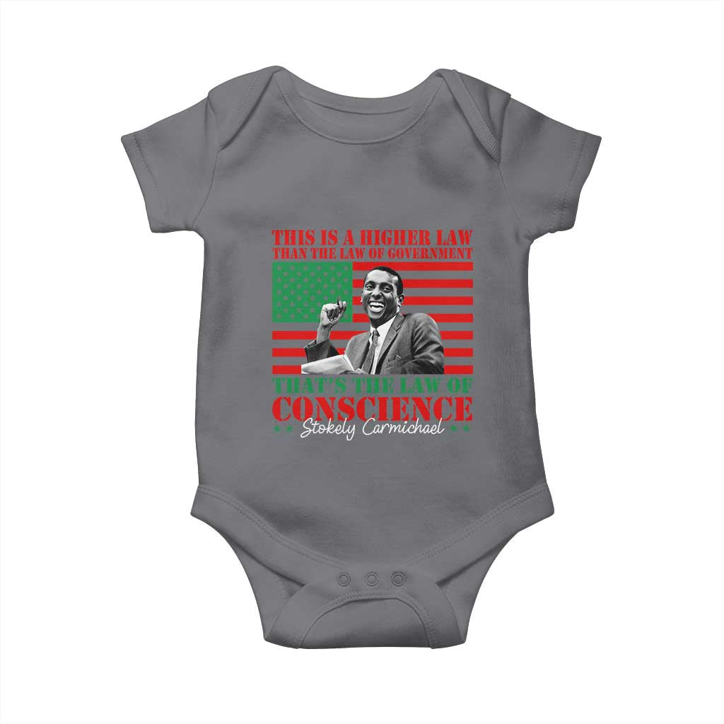 Stokely Carmichael Baby Onesie That's The Law Of Conscience American Flag TS11 Charcoal Print Your Wear