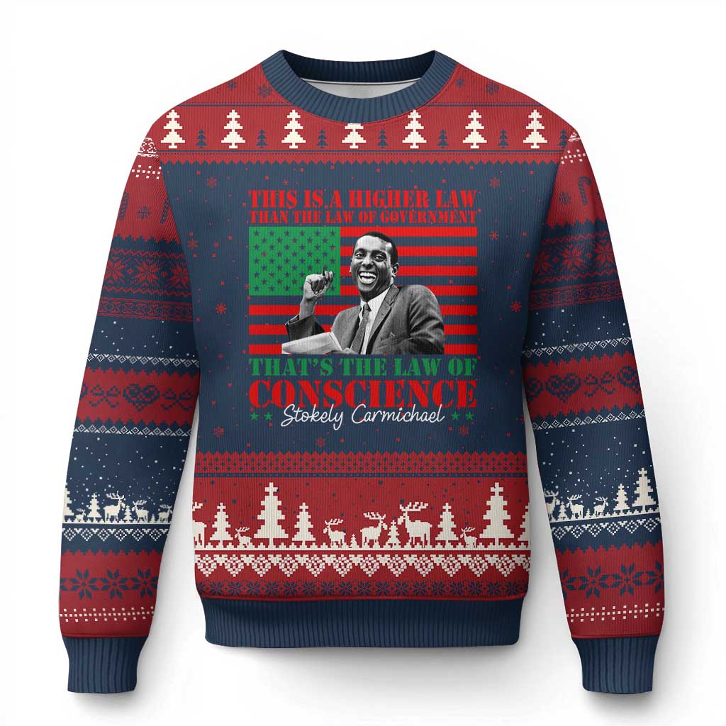 Stokely Carmichael Ugly Christmas Sweater That's The Law Of Conscience American Flag TS11 Navy Red Print Your Wear