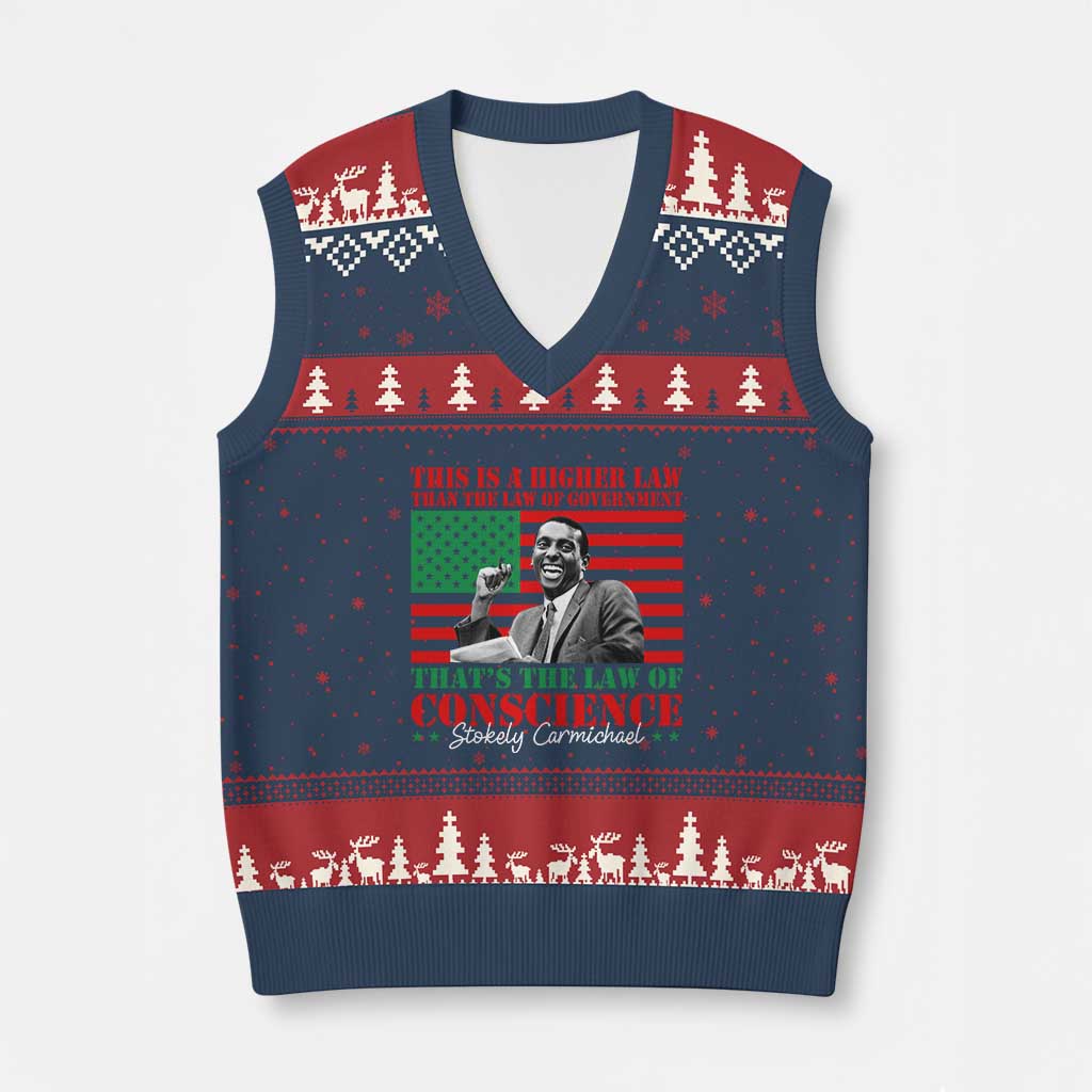 Stokely Carmichael V-Neck Knit Sweater Vest That's The Law Of Conscience American Flag TS11 Navy Red Print Your Wear