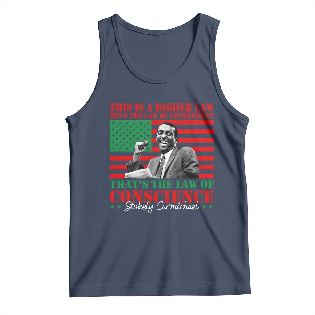Stokely Carmichael Tank Top That's The Law Of Conscience American Flag TS11 Navy Print Your Wear