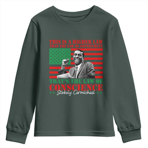 Stokely Carmichael Youth Sweatshirt That's The Law Of Conscience American Flag TS11 Dark Forest Green Print Your Wear