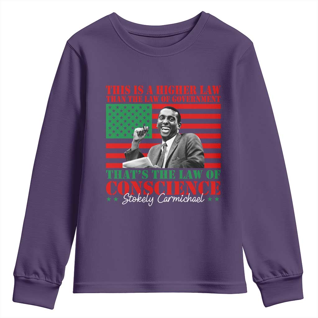 Stokely Carmichael Youth Sweatshirt That's The Law Of Conscience American Flag TS11 Purple Print Your Wear