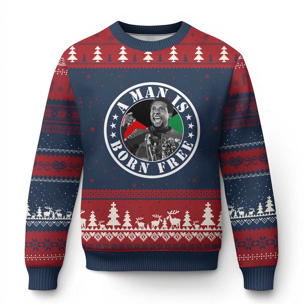 Stokely Carmichael Ugly Christmas Sweater A Man Is Born Free Kwame Ture Civil Rights Leader TS11 Navy Red Print Your Wear
