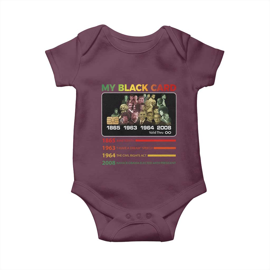 Black History Baby Onesie My Black Card Greatest African American Leaders TS11 Maroon Print Your Wear