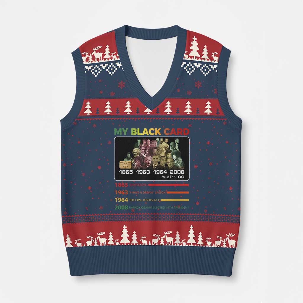 Black History V-Neck Knit Sweater Vest My Black Card Greatest African American Leaders TS11 Navy Red Print Your Wear