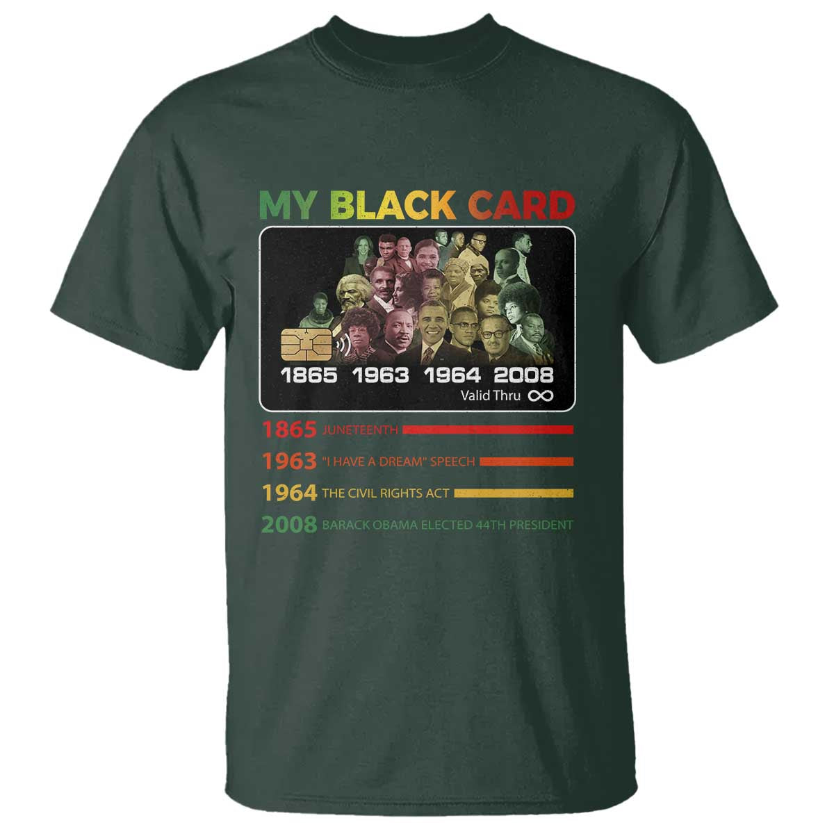 Black History T Shirt My Black Card Greatest African American Leaders TS11 Dark Forest Green Print Your Wear