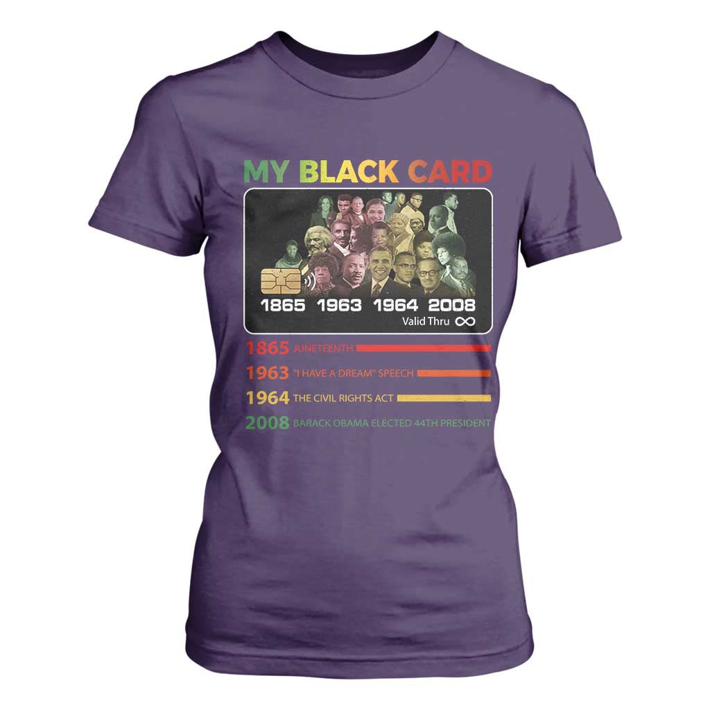 Black History T Shirt For Women My Black Card Greatest African American Leaders TS11 Purple Print Your Wear
