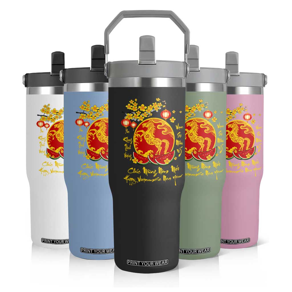 Vietnamese Lunar New Year 2026 Flip Straw Tumbler Chuc Mung Nam Moi Tet Holiday Horse Zodiac TS11 Print Your Wear