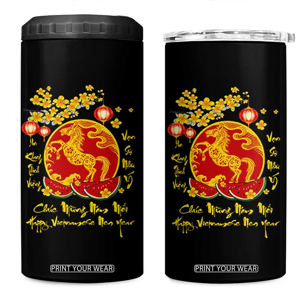 Vietnamese Lunar New Year 2026 4 in 1 Can Cooler Tumbler Chuc Mung Nam Moi Tet Holiday Horse Zodiac TS11 One Size: 16 oz Black Print Your Wear