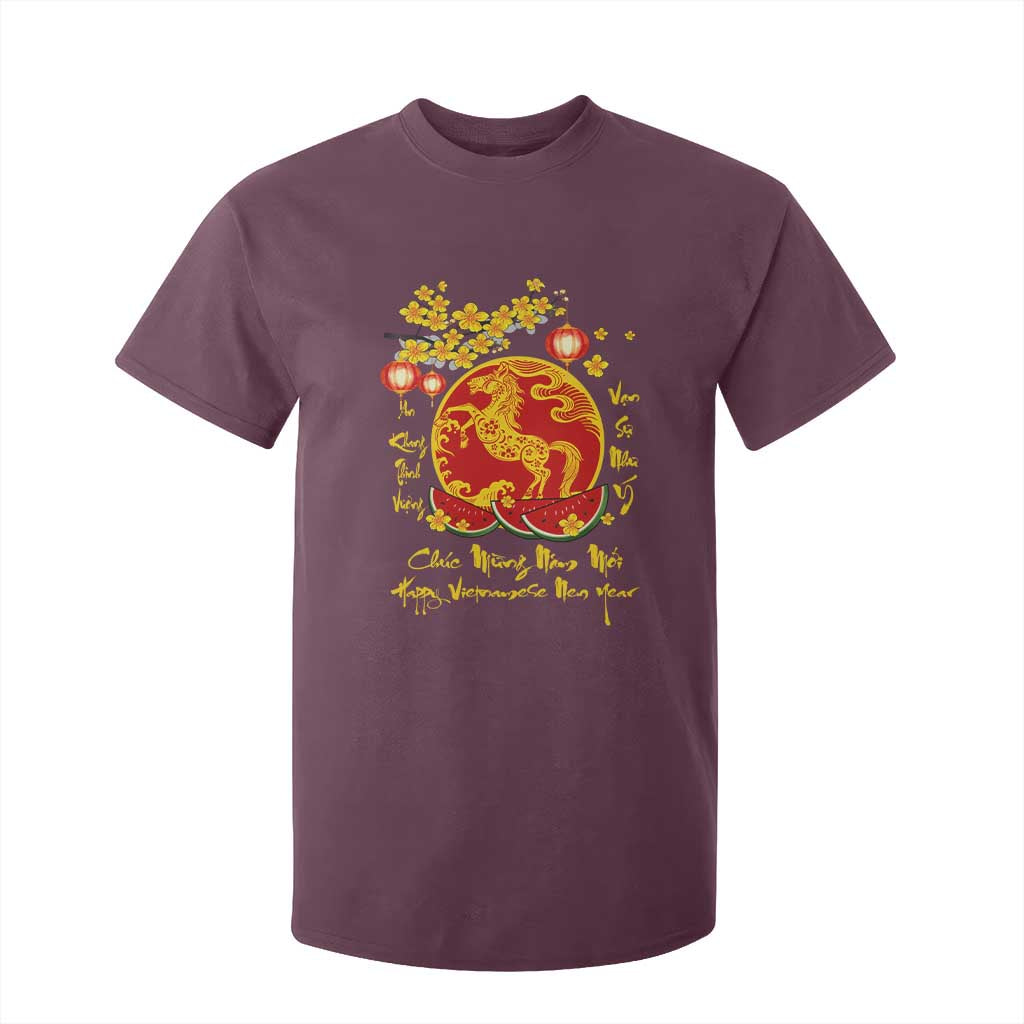 Vietnamese Lunar New Year 2026 T Shirt For Kid Chuc Mung Nam Moi Tet Holiday Horse Zodiac TS11 Maroon Print Your Wear