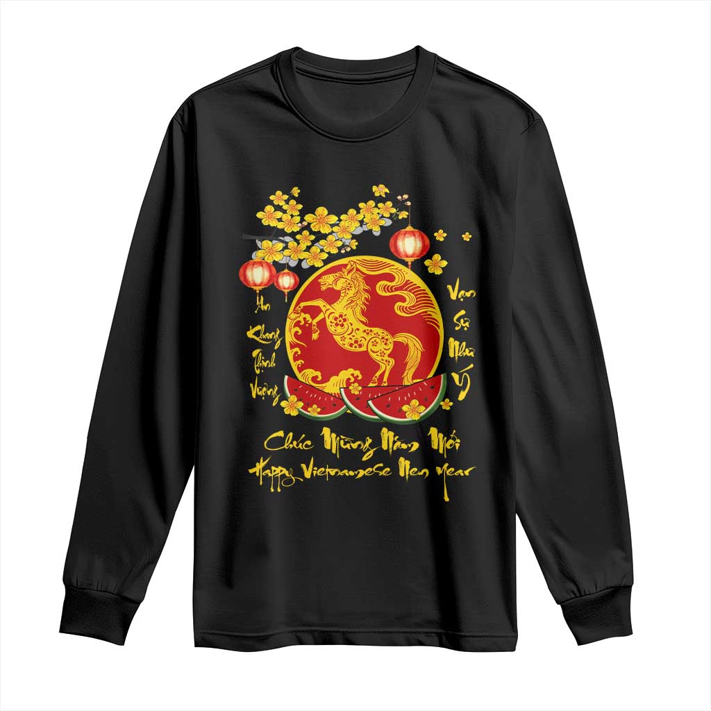 Vietnamese Lunar New Year 2026 Long Sleeve Shirt Chuc Mung Nam Moi Tet Holiday Horse Zodiac TS11 Black Print Your Wear